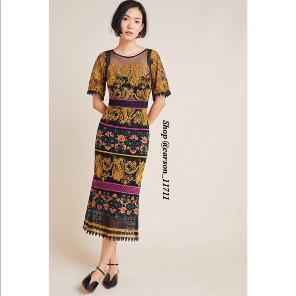 NWT Anthropologie Jacquin Embroidered Midi Dress 0 - Picture 1 of 6